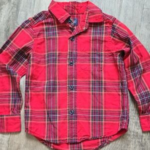 Children's Place Boy's Red Plaid Button-Down Shirt with Chest Pocket - Size 4